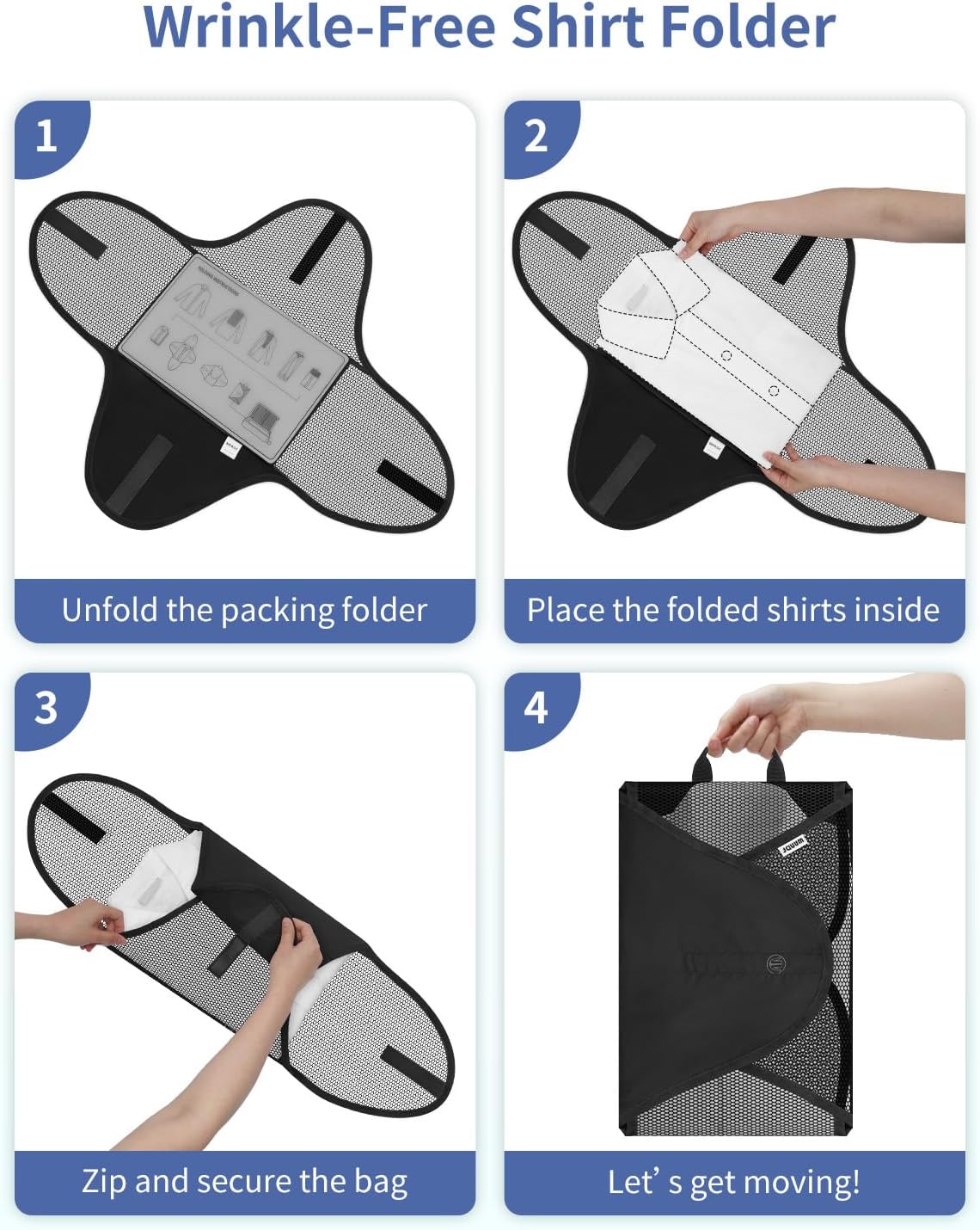 WANDF 7 Set Compression Packing Cubes for Travel, Shirt Folder for Wrinkle-Free, Suitcase Organizer Bags Set for Carry-On Checked Luggage Duffle Bag Women Men(Black)