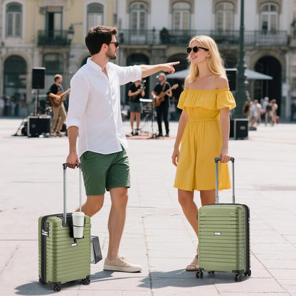 Kono 20 Inch Expandable Carry On Luggage with Spinner Wheels, Durable Hardside Luggage with Hidden Cup Holder, Lightweight Hard Shell Carry On Suitcase Airline Approved with TSA Lock(Green)