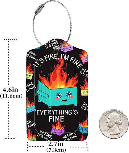 2 Pcs Luggage Tags for Suitcases, PU Leather Cruise Ship Luggage Tags with Privacy Cover Label Address Card and Durable Metal Ring Suitable for Men Women Handbags Backpacks Schoolbag,Dumpster Fire