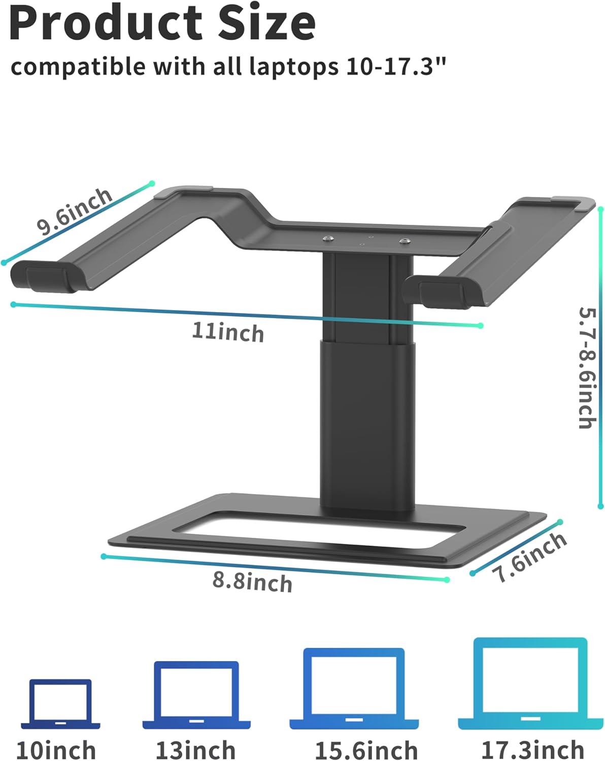 SOUNDANCE Adjustable Laptop Stand for Desk, Computer Stand, Ergonomic Laptop Riser Holder Compatible with 10 to 17.3 Inches Notebook PC Computer, Aluminum Black