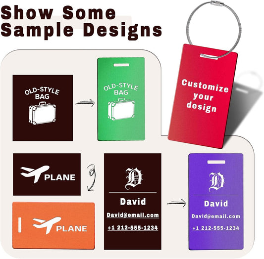 4PCS Personalized Luggage Tags for Travel Durable Aluminium Luggage Tags for Suitcases Custom Bag Tags for Backpacks Heavy Duty Personalized Name Tags for Birthday Gifts(Small,Orange)