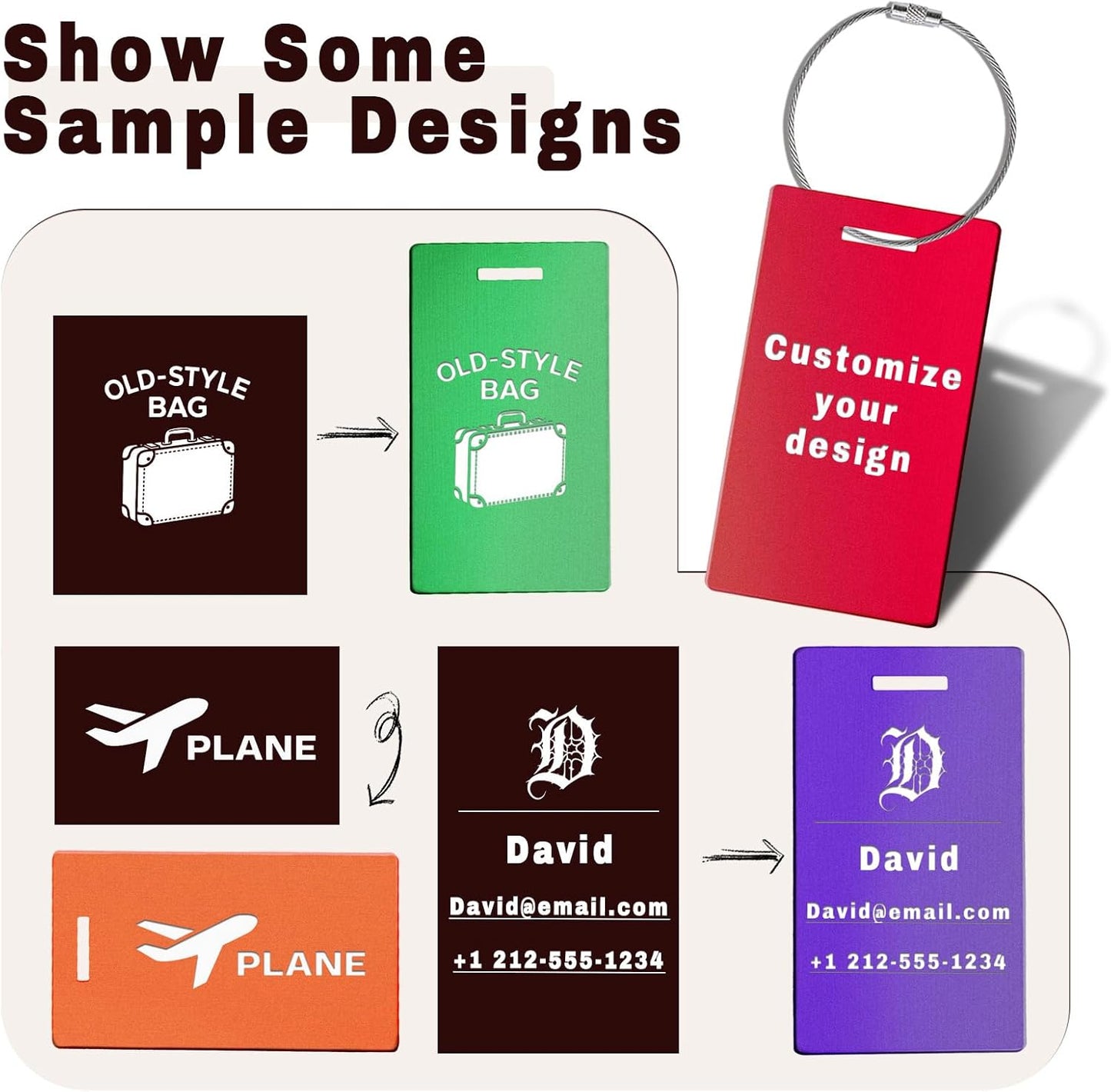 4PCS Personalized Luggage Tags for Travel Durable Aluminium Luggage Tags for Suitcases Custom Bag Tags for Backpacks Heavy Duty Personalized Name Tags for Birthday Gifts (Large,Purple)