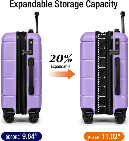 KYME Hardside Expandable Carry On Luggage 22x14x9 Airline Approved with TSA Lock Hardshell Carry On Suitcase with Wheels Small Travel Rolling 20 Inch Luggage with Cup Holder for Women Lt Purple