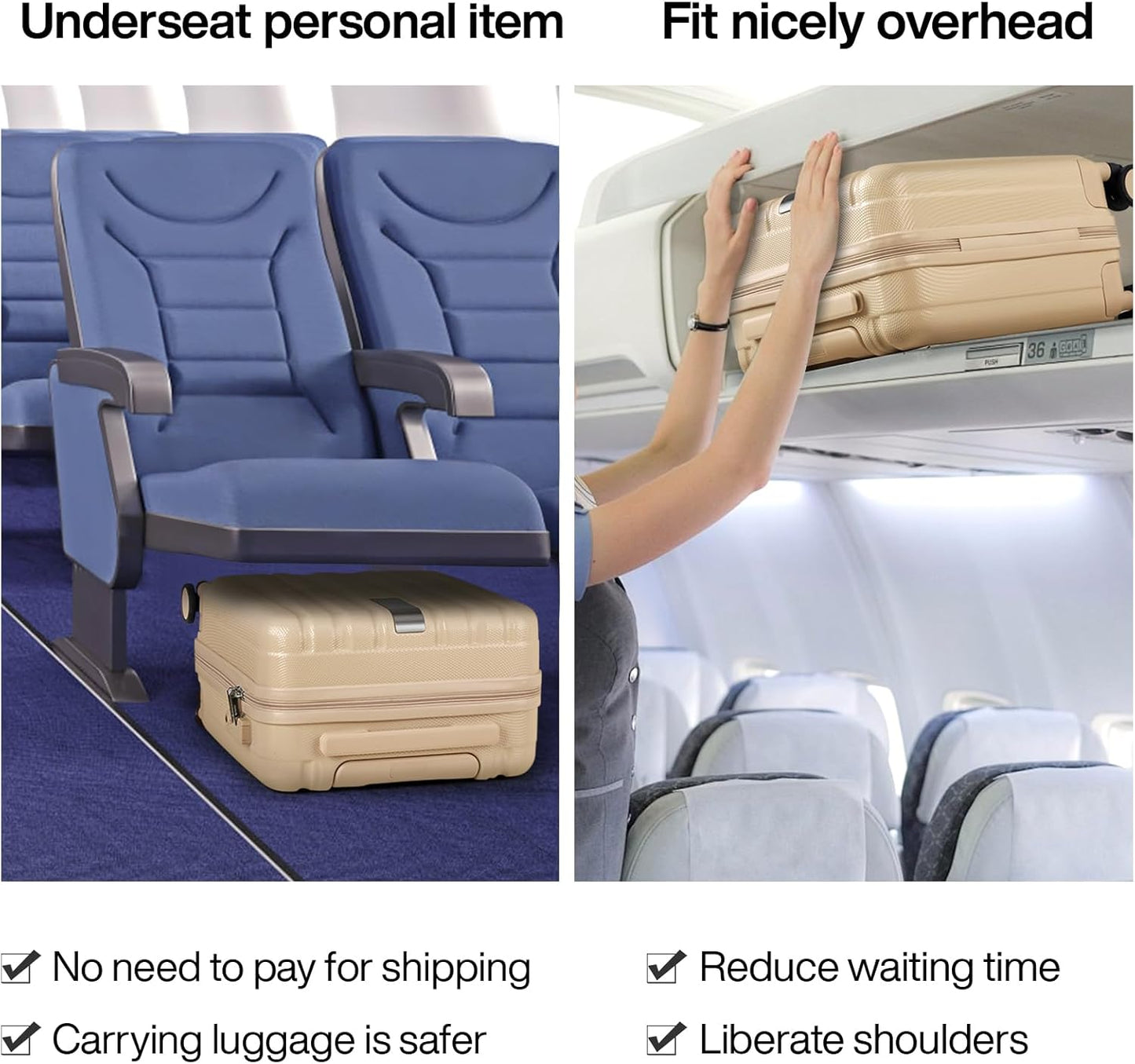 Hanke 16 Inch Underseat Carry on Suitcases with Wheels,Lightweight Hard Shell Carry on Luggage for Weekender, Travel Approved Small Suitcase,Travel Luggage for Womem Men,Cuba Sand pink.