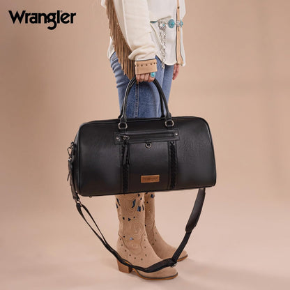 Wrangler Travel Duffel Bag Large Weekender Bag for Women Designer Carry on Overnight Bag for Trips Leather Luggage Bag Black