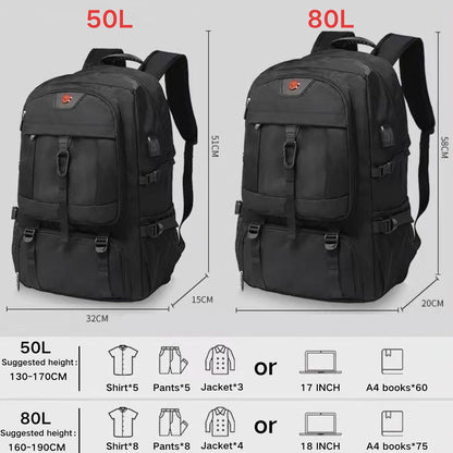 Travel Backpack 50L, 17 Inch Laptop Backpack for Men Women, Large Waterproof Carry On Backpack, TSA Friendly Flight Approved Anti-Theft Backpack with USB Interface & Shoe Compartment, Black