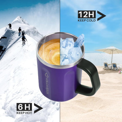 16oz Stainless Steel Togo Coffee Travel Mug, Spill Proof Tea Mug with Handle and Lid, Lightweight and Durable, Great for Office Home and Outdoor Use (Purple)