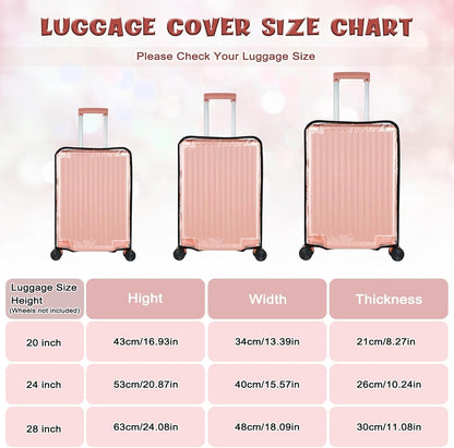 3 Piece Clear PVC Luggage Cover Protector, Waterproof Plastic Suitcase Cover, 20“ 24” 28” Carry On Luggage Protector Suitcase Cover