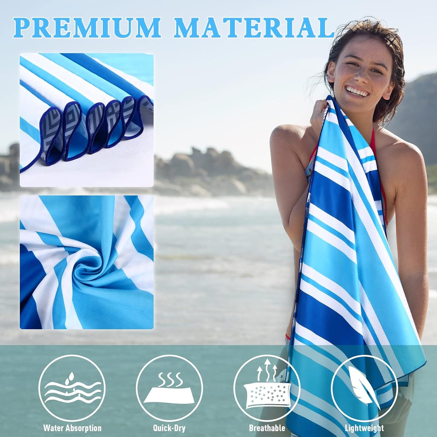 2 Pack Microfiber Beach Towel, Oversized Microfiber Pool Towel 75”x 35”, Sand-Free Beach Towel, Quick Drying Camping Towel, Super Absorbent Bath Blanket, Soft Breathable and Lightweight