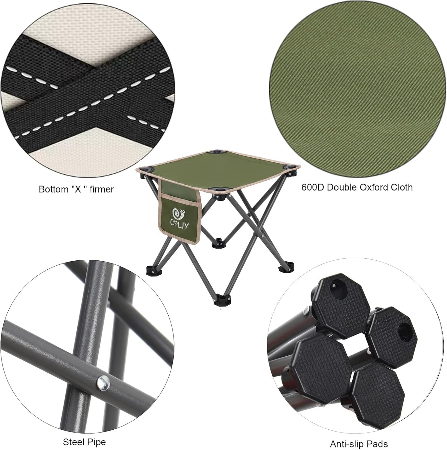 Opliy Camping Stool, Folding Samll Chair Portable Camp Stool for Camping Fishing Hiking Gardening and Beach, Camping Seat with Carry Bag (Green, L 13.5")