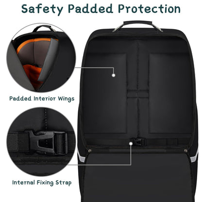 Car Seat Travel Bag,Padded Car Seats Backpack with Steel Cable Handle and Reflective Stripes, Large Durable Carseat Carrier Bag,Airport Gate Check Bag,Infant Seat Travel Bag with Shoulder Strap,Black