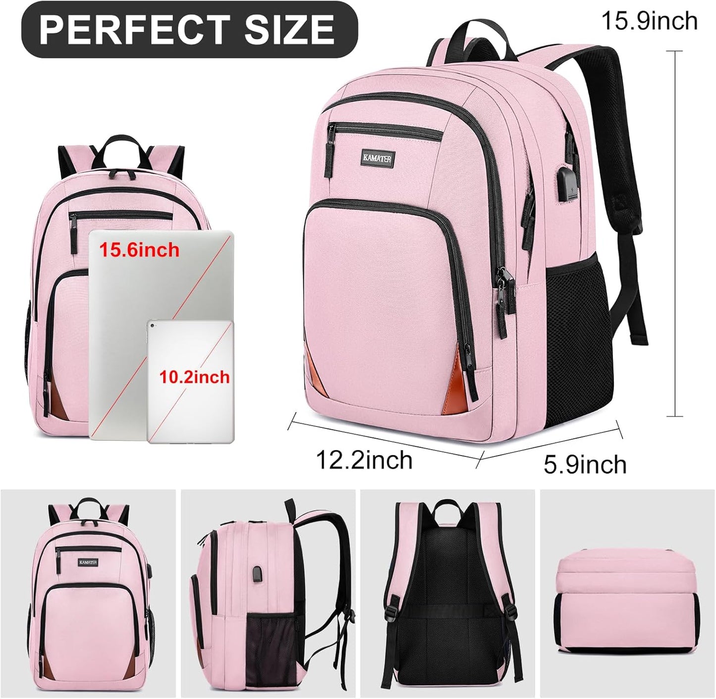 Pink Backpack for School, School BackPack for Teens, Boys and Girls, with 15.6 inch Laptop Bookbag for College High School, Large Computer Back Pack with Compartments for Men & Women