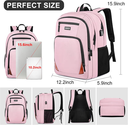 Pink Backpack for School, School BackPack for Teens, Boys and Girls, with 15.6 inch Laptop Bookbag for College High School, Large Computer Back Pack with Compartments for Men & Women