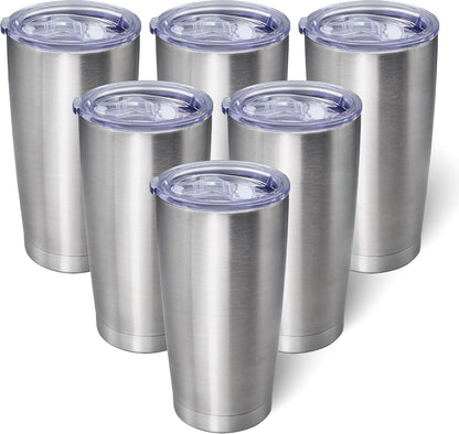 20oz Tumbler Bulk Stainless Steel Tumblers with Lid Vacuum Insulated Double Wall Travel Coffee Mug Powder Coated Tumbler Cup for Hot and Cold Drinks(Stainless Steel, 6 pack)