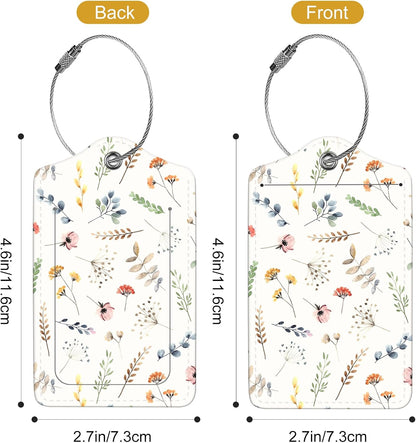 2Pack Luggage Tags for Suitcases, Cute Unique Pu Leather Cruise Luggage Tag with Privacy Cover ID Label Address Card and Metal Ring Suitable for Women Men Kids Travel Bag Floral and Plant Patternsn