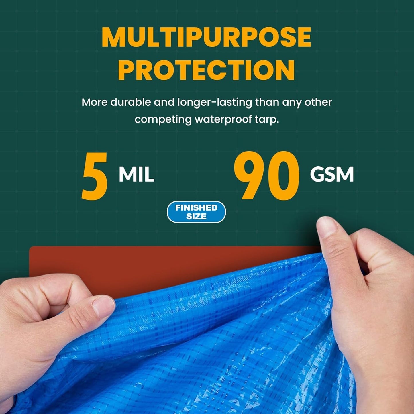 Large Waterproof Tarp - Heavy Duty 5 Mil Thick Poly Tarpaulin Ideal for Canopy Tents, Boats, RV or Pool Covers - Multipurpose Protective Tarps with Grommets for Indoor, Outdoor Use | 12' x 16' 2 Pack