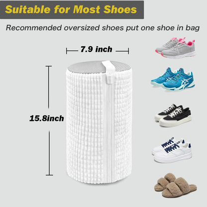 Shoe Washing Machine Bag,Laundry Shoe Bag for Washer and Dryer,Reusable Shoe Cleaning Bag for Sneakers,Tennis Shoes,With Self-locking Zipper, Microfiber Inside,Include Shoes Storage Bag (White(1PC))