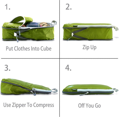 Cipway - 5 Set Compression Packing Cubes for Travel, Ultralight Packing Organizers for Luggage Suitcase & Backpack (Green), L