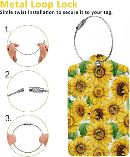 Blooming Sunflowers 2 Pcs Luggage Tags,Privacy Cover ID Label with Stainless Steel Loop and Address Card for Travel Bag Suitcase