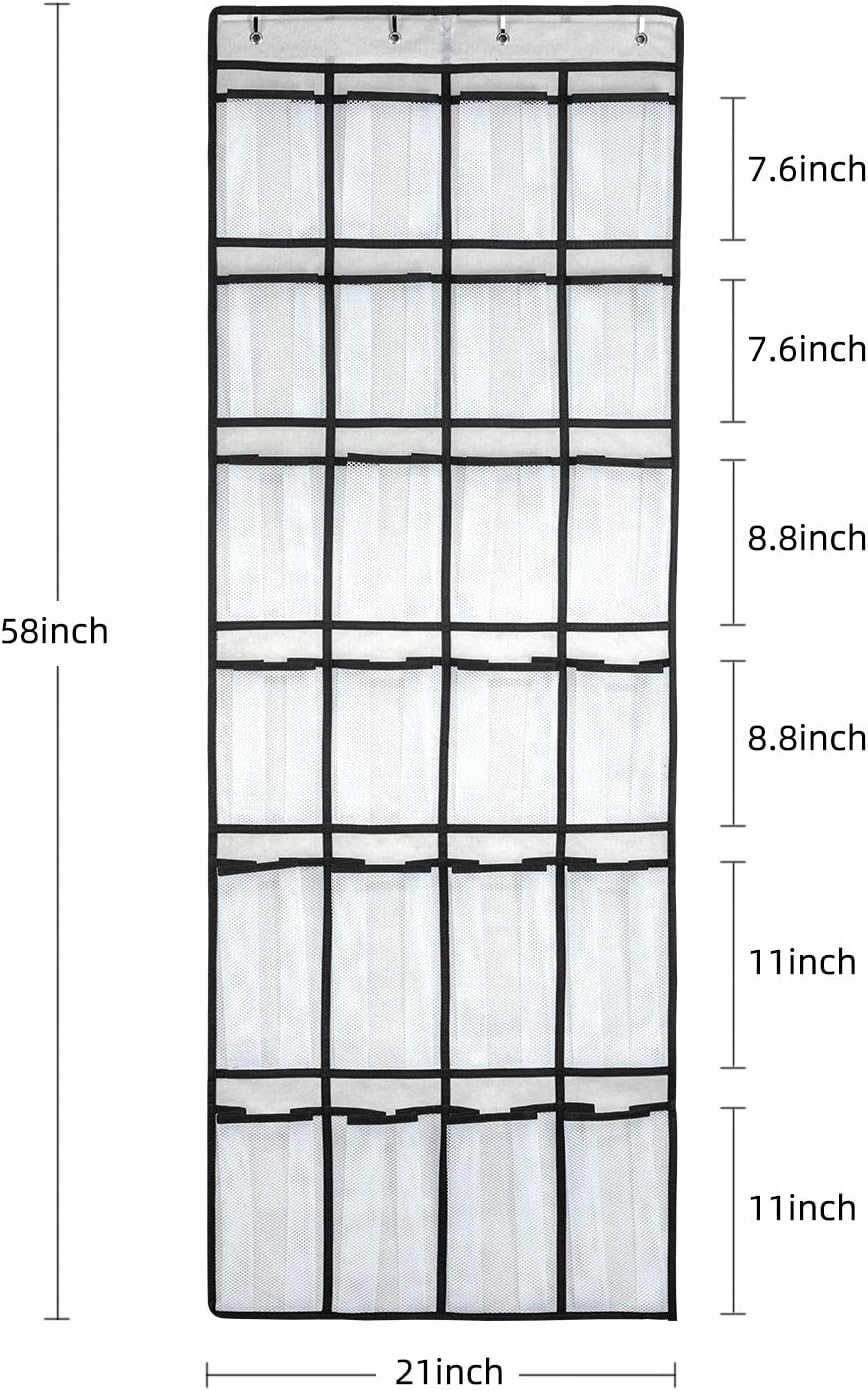 Over The Door Shoe Organizer, Hanging Shoe Organizer with 24 Mesh Large Pockets Door Shoe Rack Organizer for Men Women Kids Hanging Shoe Storage Bag.(White