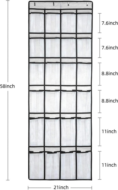 Over The Door Shoe Organizer, Hanging Shoe Organizer with 24 Mesh Large Pockets Door Shoe Rack Organizer for Men Women Kids Hanging Shoe Storage Bag.(White