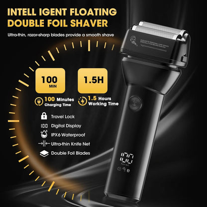 4 in 1 Hair Clippers for Men, Professional T-Blade Trimmer, Electric Foil Shaver, Nose Hair Trimmer, Cordless, LCD Display, Grooming Kit(Black)