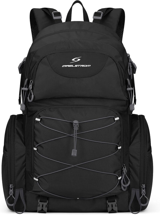 Maelstrom Hiking Backpack, 40L Waterproof Camping Daypack for Men and Women, Lightweight Travel Pack with Rain Cover-Black