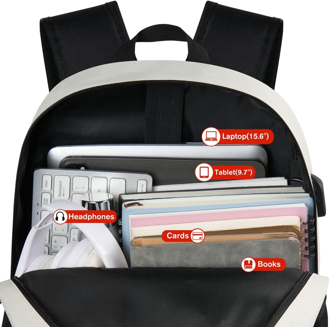 School Backpack,Bookbag Teen Boys and Girls Black Beige