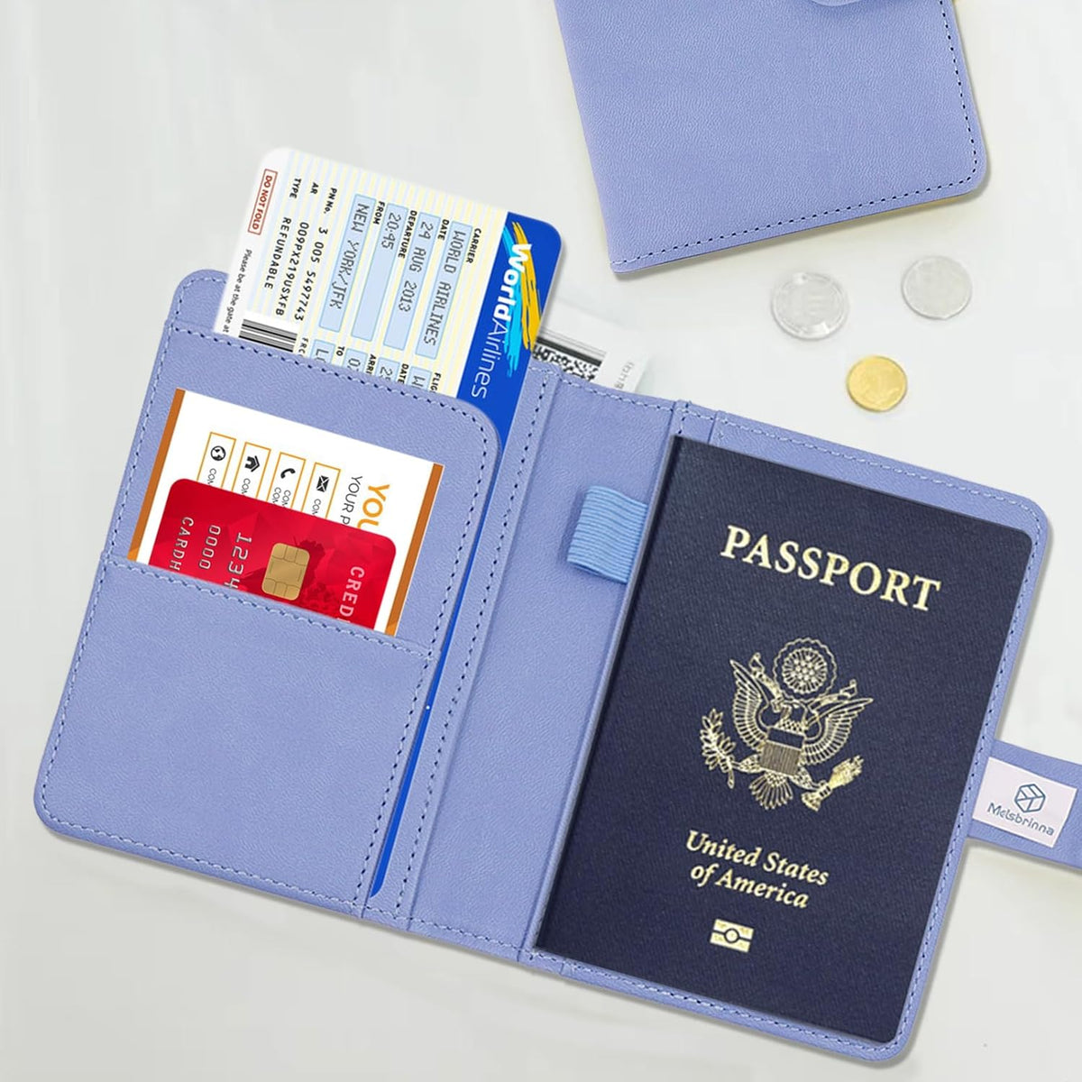 Melsbrinna Premium Leather Passport Holder Covers Case, Waterproof Rfid Blocking Travel Wallet Passport Holder with Pen Holder, Cute Passport Book for Women/Men