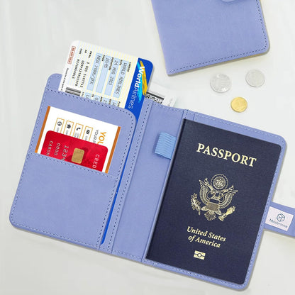 Melsbrinna Premium Leather Passport Holder Covers Case, Waterproof Rfid Blocking Travel Wallet Passport Holder with Pen Holder, Cute Passport Book for Women/Men