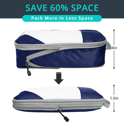 3 Set Compression Packing Cubes for Travel - Compressible, Lightweight, and Space-Saving Packing Cubes, Travel Essentials for Women, Navy