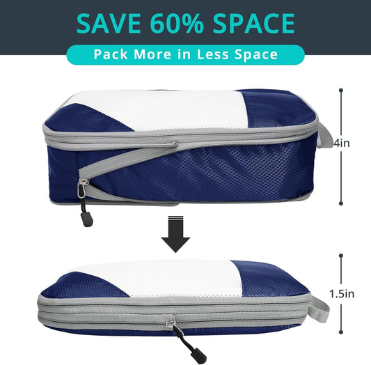 3 Set Compression Packing Cubes for Travel - Compressible, Lightweight, and Space-Saving Packing Cubes, Travel Essentials for Women, Navy