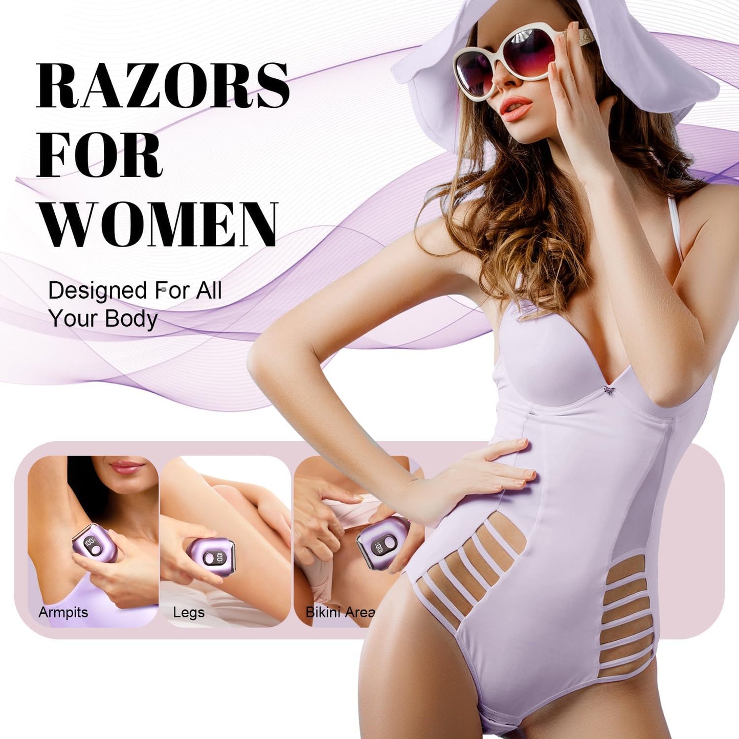 Cordless Electric Shaver for Women: Mini Electric Razors with LED Display - Rechargeable Bikini Trimmer - IPX7 Waterproof Wet Dry Face Razor with 3 Blade Heads Floating Head