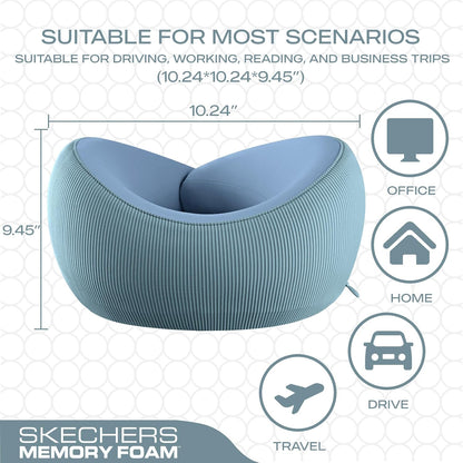 Skechers Women's Memory Foam Neck Pillow, Comfortable & Breathable Travel Pillow,Neck Pillow Airplane for Travel, Car Rides, Home, and Office Use, Ergonomic Design for Men and Women,Light Blue