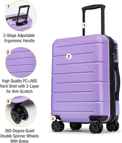 KYME Hardside Expandable Carry On Luggage 22x14x9 Airline Approved with TSA Lock Hardshell Carry On Suitcase with Wheels Small Travel Rolling 20 Inch Luggage with Cup Holder for Women Lt Purple
