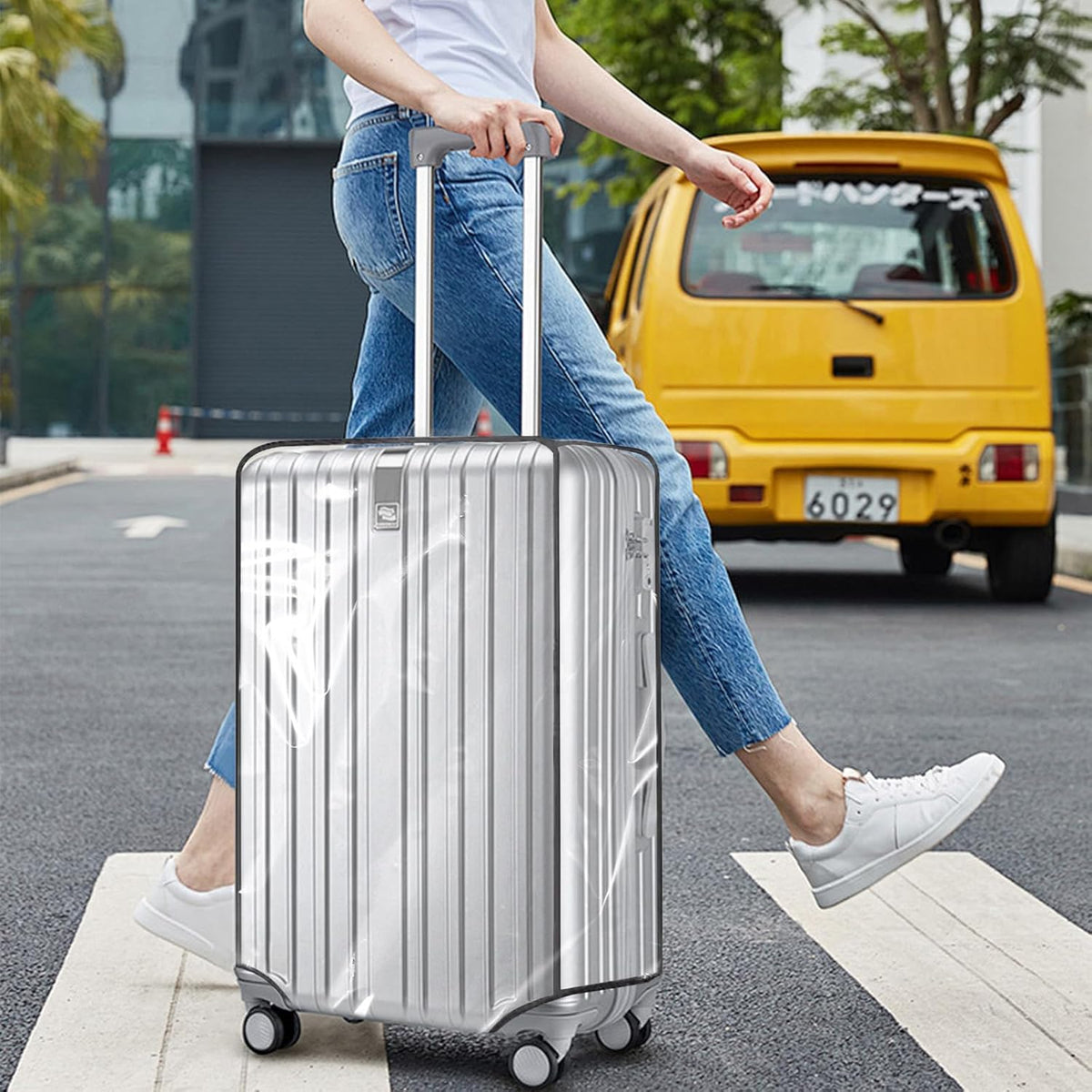 Clear PVC Luggage Cover, Waterproof Dustproof Anti-Scratch Suitcase Protector, Fits Wheeled Suitcases 18" 22" 24" 26" 28" 30" - Thicken Baggage Cover Case（26”）