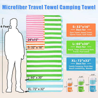 Sfee 2 in 1 Microfiber Travel Towel, Quick Dry Towel Camping Beach Towel Super Absorbent Compact Lightweight Sports Gym Towel Set for Gym, Hiking, Pool, Bath, Yoga (Small: 32''x16'')