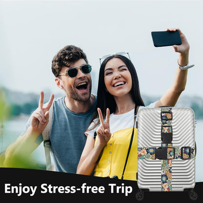 2 Pack Luggage Straps for Suitcases Adjustable Luggage Belt TSA Approved, Bright Colors Travel Packing Straps with Quick Release Buckle Unique Nylon for Sleeping Bag Car Seat, Flower Mix