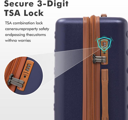 luggage sets 3 Piece with Spinner Wheel,100% PC Material Lightweight Durable,Expandable Carry On Travel Hardside Suitcase sets with TSA Lock for Men and Women (Blue+brown)