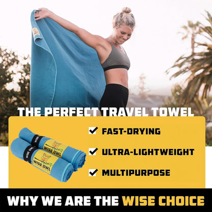 Wise Owl Outfitters Microfiber Camping Towel - Quick Dry Towel for Travel, Backpacking, Hiking, Beach, Gym & Yoga - Compact, Fast Drying & Lightweight