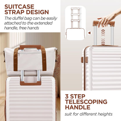 SHOWKOO Suitcase Hardside Expandable Luggage Set, Suitcase with Double Spinner Wheels TSA Lock 3 Piece Set Beige White (DB/TB/28in)