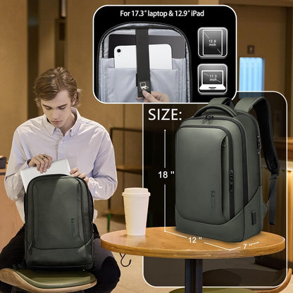 hk Laptop Backpack for Men with USB Charging Port for Business Work College Travel (Green, 17.3 inch)