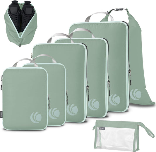 Cipway Compression Packing Cubes, Lightweight Travel Luggage Organizers with Shoe, Toiletry & Laundry Bags, Travel Essentials for Carry-on Suitcase (8 Piece, Sage Green)