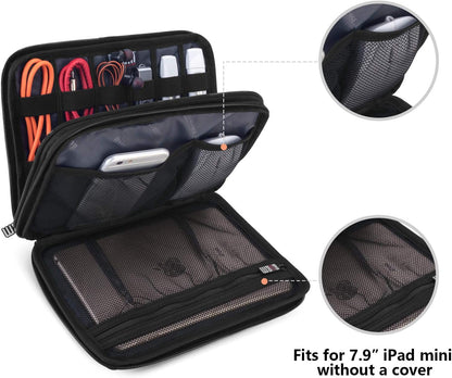 BUBM Double Layer Electronic Accessories Organizer, Travel Gadget Bag for Cables, USB Flash Drive, Plug and More, Perfect Size Fits for iPad Mini (Medium, Blue)