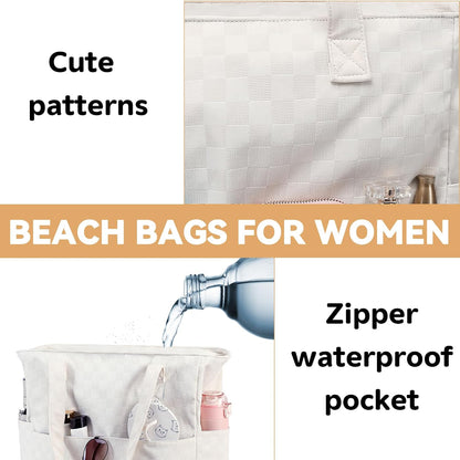 LEDAOU Beach Bag Waterproof Sandproof Women Tote Bag Pool Bag with Zipper for Gym Grocery Travel with Wet Pocket
