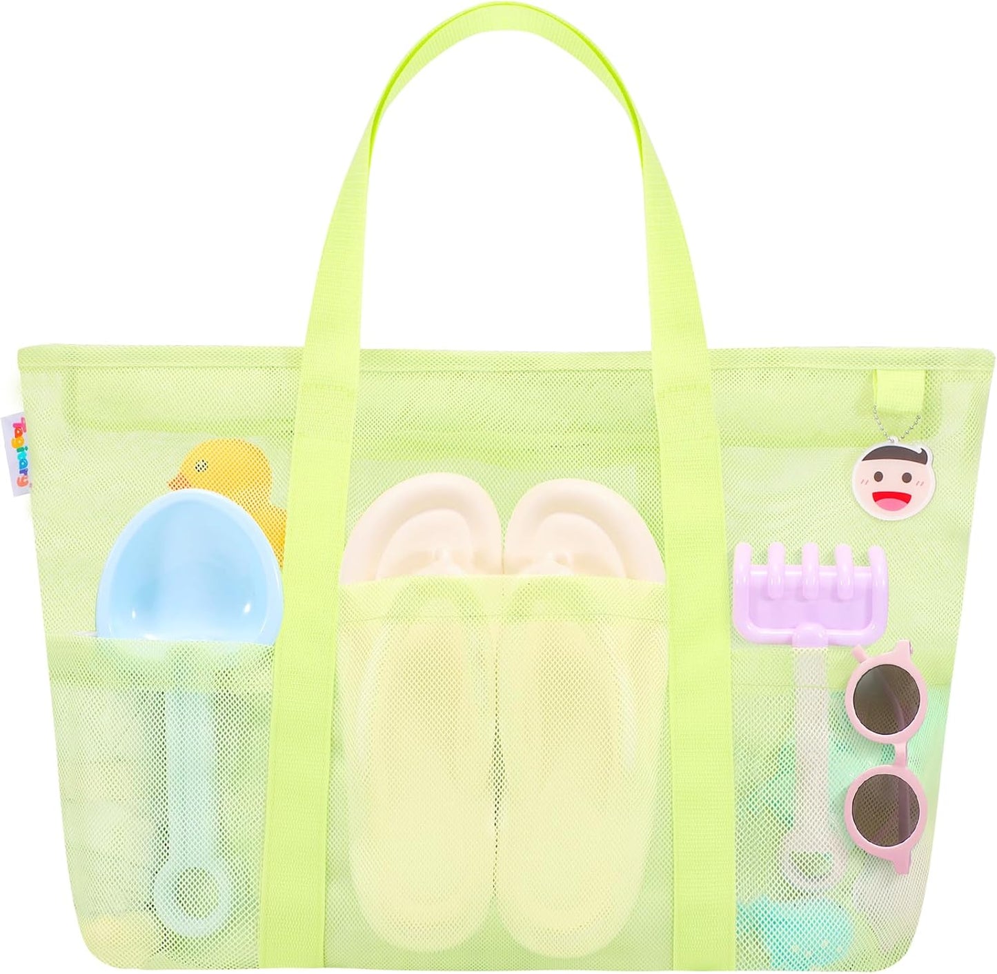 Tagitary Mesh Beach Bag with Zipper Large Beach Tote Waterproof Sandproof with 8 Pockets for Toys Pool Bag Beach Accessories