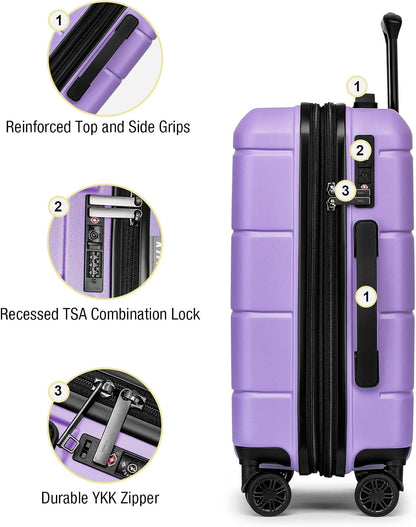 KYME Hardside Expandable Carry On Luggage 22x14x9 Airline Approved with TSA Lock Hardshell Carry On Suitcase with Wheels Small Travel Rolling 20 Inch Luggage with Cup Holder for Women Lt Purple