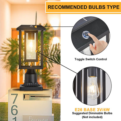 Solar Lamp Post Lights for Outdoor with Pier Mount Base, Dusk to Dawn Pole Light Head with Waterproof, Exterior Solar Powered Pillar Lights Fixture for Yard, Garden, Pathway, Black
