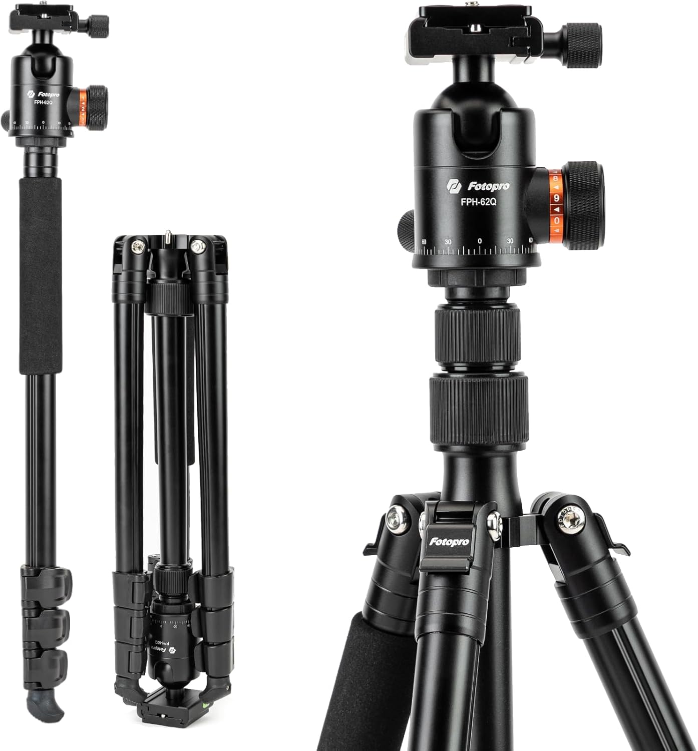 Fotopro 78" Camera Tripod, Aluminum Compact Travel Tripod and Monopod with 360° Ball Head Quick Release Plate, Professional Camera Tripod for DSLR, Load up 17.63lbs