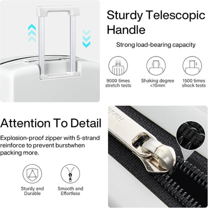 Hanke Hard Shell Luggage Sets 3 Pieces, Carry On and Checked Luggage Sets with Spinner Wheels, Durable PC Hardside Rolling Suitcase for Travel (20/24/28 Inch, Smoke White)